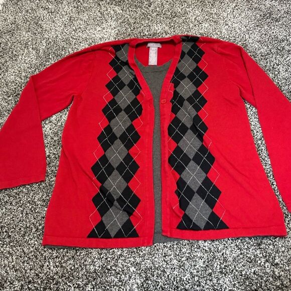 Laura Scott Sweaters - Laura Scott Red Argyle Women's Sweater size large